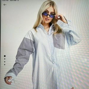 MISSGUIDED Petite oversized shirt dress in blue mixed stripe